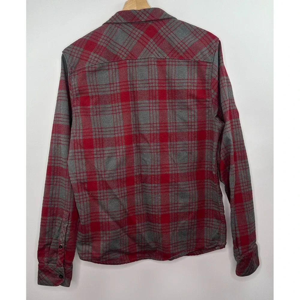 The North Face Mens Flannel Shirt M Red Gray Plaid Long Sleeve Button Up
